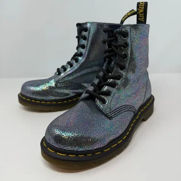 Dr Martens Boots Women's 7 Gray Metallic Iridescent Pascal AW004 SK06S - Picture 4 of 14